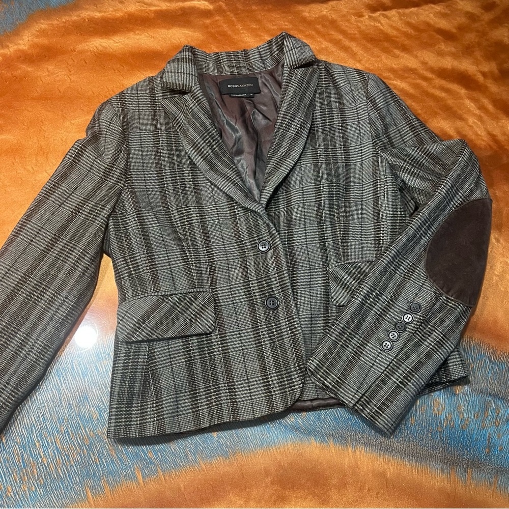 BCBGMaxAzria Plaid Blazer in Gray and Brown